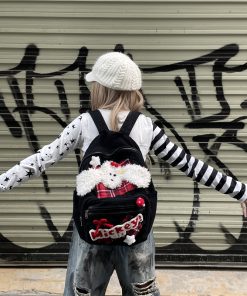 Cute Fluffy Dog Backpack for Autumn Winter, Y2K Style, Perfect for Class and Commuting, Festive Christmas Accessory