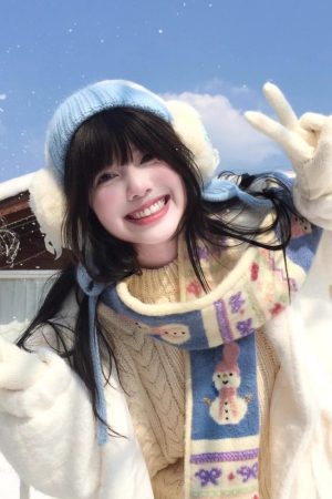 Cute Jacquard Snowman Tassel Scarf - Thickened Warm Neck Guard for Women, Versatile Autumn & Winter Accessory 2025