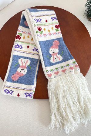 Cute Jacquard Snowman Tassel Scarf - Thickened Warm Neck Guard for Women, Versatile Autumn & Winter Accessory 2025