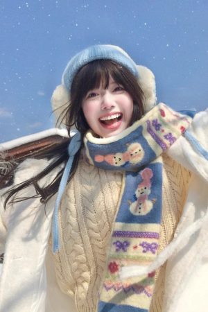Cute Jacquard Snowman Tassel Scarf - Thickened Warm Neck Guard for Women, Versatile Autumn & Winter Accessory 2025