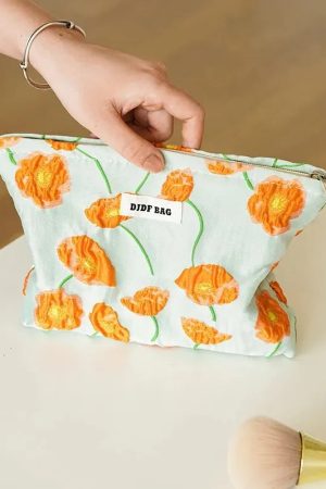 Cute Modern Outfits, Alter Ego Outfits - Orange Flowers Makeup Bag