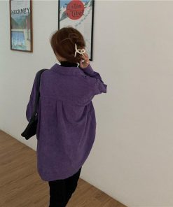 cute pink lolita fashion, Cropped Tops - Indie Purple Corduroy Casual Shirt