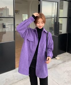 cute pink lolita fashion, Cropped Tops - Indie Purple Corduroy Casual Shirt