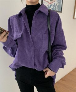 cute pink lolita fashion, Cropped Tops - Indie Purple Corduroy Casual Shirt