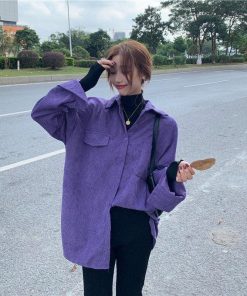 cute pink lolita fashion, Cropped Tops - Indie Purple Corduroy Casual Shirt