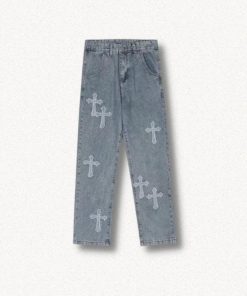 cute pink lolita fashion, Outfits For Girls Aesthetic - Cross Patchwork Baggy Jeans