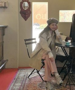 Cute Pocket Design Bubblegum Gray-Pink High-Waisted Straight Pants - Women's Korean Style Fashion Trousers