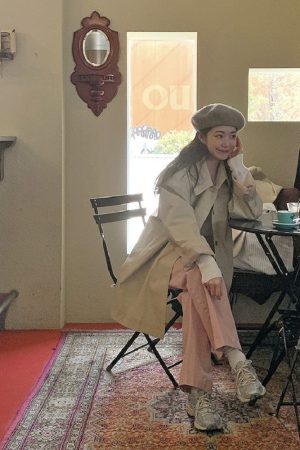 Cute Pocket Design Bubblegum Gray-Pink High-Waisted Straight Pants - Women's Korean Style Fashion Trousers