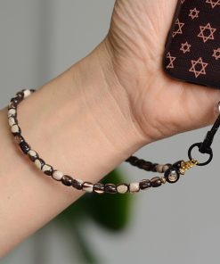 Cute Retro Two-Color Natural Smiley Face Mobile Phone Chain Pendant, Minimalist Anti-Lost Wrist Strap, National Style Accessory