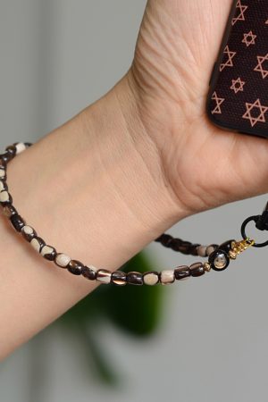Cute Retro Two-Color Natural Smiley Face Mobile Phone Chain Pendant, Minimalist Anti-Lost Wrist Strap, National Style Accessory