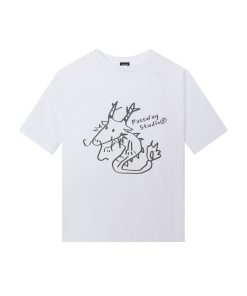 Cute Short Sleeve T-shirt for Women, Year of the Dragon Design, 100% Cotton Casual Summer Top, Sweet Style, Y2K Fashion