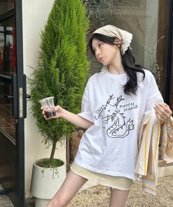 Cute Short Sleeve T-shirt for Women, Year of the Dragon Design, 100% Cotton Casual Summer Top, Sweet Style, Y2K Fashion