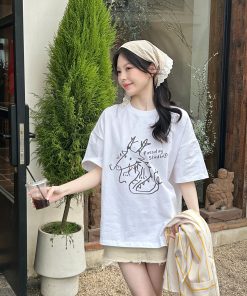 Cute Short Sleeve T-shirt for Women, Year of the Dragon Design, 100% Cotton Casual Summer Top, Sweet Style, Y2K Fashion