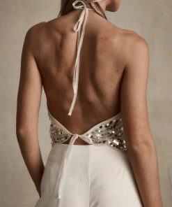 Cute Teenage Clothes, Inspiration Outfit Ideas - Sequined Backless Halter Top