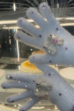 Cute Thick Star Plush Five-Finger Gloves for Girls - Warm Autumn Winter Accessories