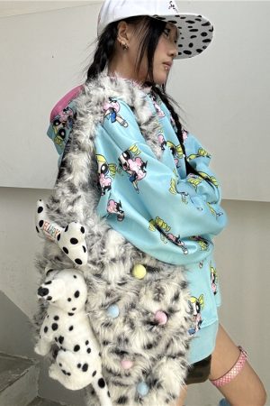 Cute Y2K Fluffy Leopard Print Single Shoulder Tote Bag for Women â€“ Autumn Winter Plush Commuting Style