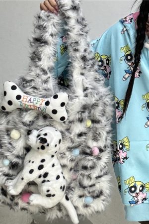 Cute Y2K Fluffy Leopard Print Single Shoulder Tote Bag for Women â€“ Autumn Winter Plush Commuting Style