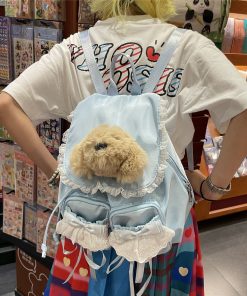 Cute Y2K Lace-Up Dog Backpack for Girls - Light Spring Commuter Small Bag, Perfect for Millennial Style and Niche Fashion