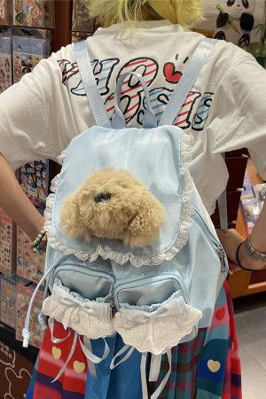 Cute Y2K Lace-Up Dog Backpack for Girls - Light Spring Commuter Small Bag, Perfect for Millennial Style and Niche Fashion