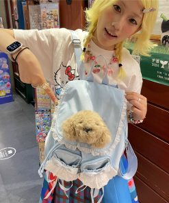 Cute Y2K Lace-Up Dog Backpack for Girls - Light Spring Commuter Small Bag, Perfect for Millennial Style and Niche Fashion