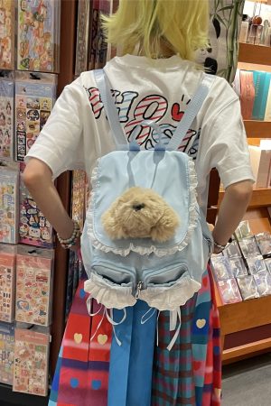 Cute Y2K Lace-Up Dog Backpack for Girls - Light Spring Commuter Small Bag, Perfect for Millennial Style and Niche Fashion