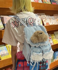 Cute Y2K Lace-Up Dog Backpack for Girls - Light Spring Commuter Small Bag, Perfect for Millennial Style and Niche Fashion