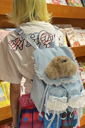 Cute Y2K Lace-Up Dog Backpack for Girls - Light Spring Commuter Small Bag, Perfect for Millennial Style and Niche Fashion