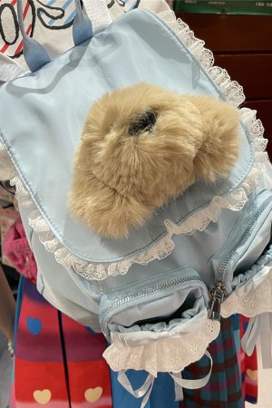 Cute Y2K Lace-Up Dog Backpack for Girls - Light Spring Commuter Small Bag, Perfect for Millennial Style and Niche Fashion