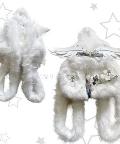 Cute Y2K Plush Angel Wings Backpack for Soft Girls - Autumn & Winter Niche Design