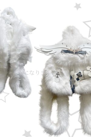 Cute Y2K Plush Angel Wings Backpack for Soft Girls - Autumn & Winter Niche Design