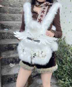 Cute Y2K Plush Angel Wings Backpack for Soft Girls - Autumn & Winter Niche Design