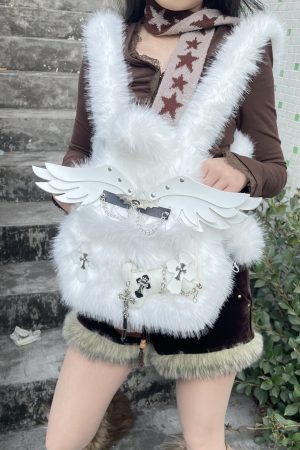Cute Y2K Plush Angel Wings Backpack for Soft Girls - Autumn & Winter Niche Design