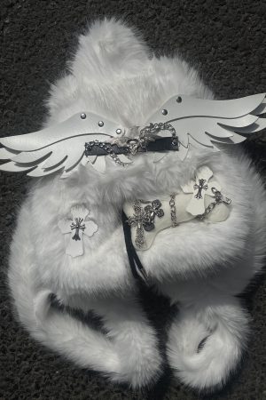 Cute Y2K Plush Angel Wings Backpack for Soft Girls - Autumn & Winter Niche Design