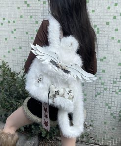 Cute Y2K Plush Angel Wings Backpack for Soft Girls - Autumn & Winter Niche Design