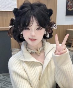 Cute Y2K Rabbit Necklace Plush Bear Choker Neck Chain for Spicy Girls - Doll Sweater Clavicle Chain Accessory