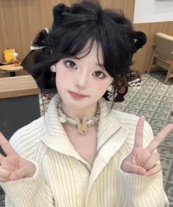 Cute Y2K Rabbit Necklace Plush Bear Choker Neck Chain for Spicy Girls - Doll Sweater Clavicle Chain Accessory