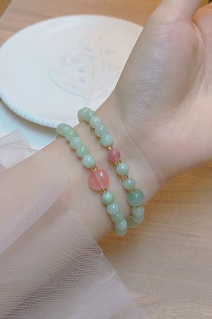 Cyan Retro Double-Layer Stacked Bracelet for Women, Ethnic Style Elastic Wristband, Fairy Sweet Gift Accessory