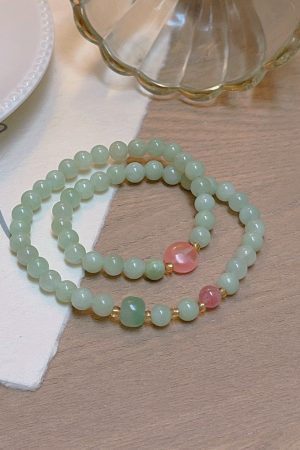 Cyan Retro Double-Layer Stacked Bracelet for Women, Ethnic Style Elastic Wristband, Fairy Sweet Gift Accessory