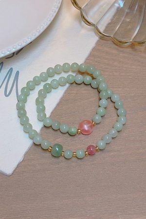 Cyan Retro Double-Layer Stacked Bracelet for Women, Ethnic Style Elastic Wristband, Fairy Sweet Gift Accessory
