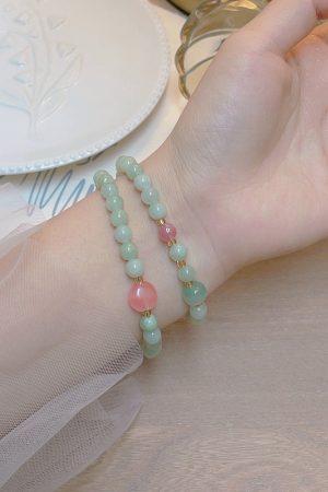 Cyan Retro Double-Layer Stacked Bracelet for Women, Ethnic Style Elastic Wristband, Fairy Sweet Gift Accessory