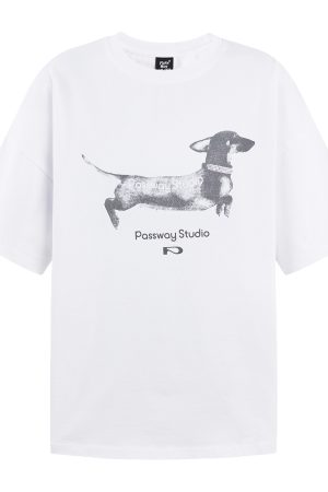 Dachshund Print Short Sleeve T-Shirt, Round Neck, Loose Fit, Casual Summer Wear, Comfortable Commuting Style, Pet Lover Tee