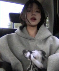 Dalmatian Print Hooded Fleece Jacket for Women, Loose Fit Heavyweight Sweatshirt, Casual Lazy Style, Trendy Celebrity Look