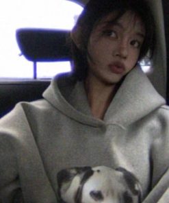 Dalmatian Print Hooded Fleece Jacket for Women, Loose Fit Heavyweight Sweatshirt, Casual Lazy Style, Trendy Celebrity Look