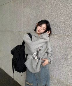 Dalmatian Print Hooded Fleece Jacket for Women, Loose Fit Heavyweight Sweatshirt, Casual Lazy Style, Trendy Celebrity Look