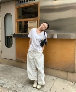 Dalmatian V-Neck Short Sleeve T-Shirt for Women - Casual Loose Fit Summer Top, Versatile Style, Trendy 2025 Hot Girl Fashion