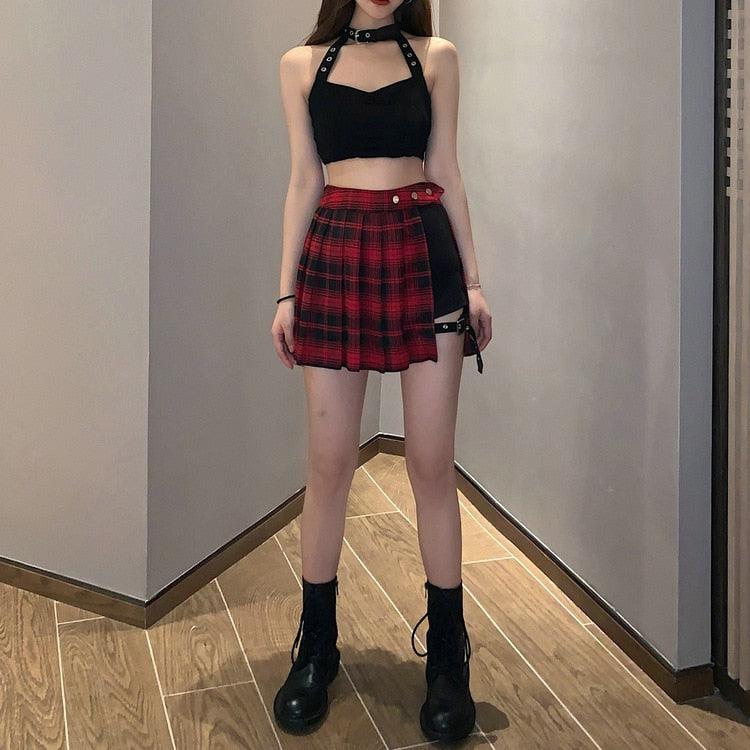 Dark Academia Fancy Dress, Dark Academia Costume - Grunge Plaid Mini Skort Dark Academia Fancy Dress, Dark Academia Costume - Grunge Plaid Mini Skort