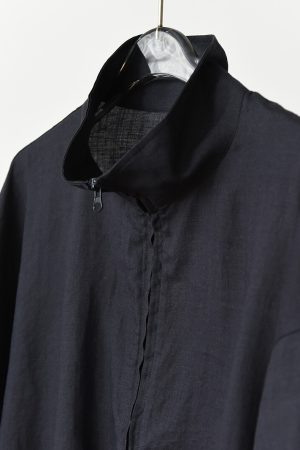 Dark Blue 100% Ramie Stand Collar Long Sleeve Short Jacket for Commuting - Early Autumn Fashion, Casual Chic Outerwear