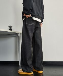 Dark Blue Denim Men's Wide-Leg Pants - Vintage Inspired Slim Straight Fit for Spring, 90s Style Fashion
