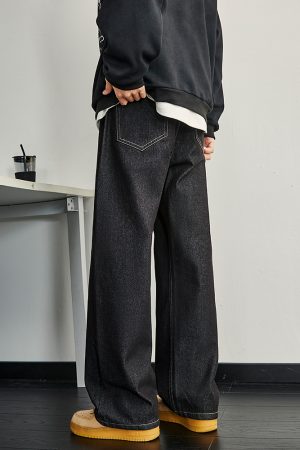 Dark Blue Denim Men's Wide-Leg Pants - Vintage Inspired Slim Straight Fit for Spring, 90s Style Fashion