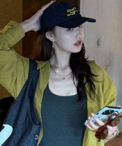 Dark Blue Embroidered Baseball Cap - Korean Style, Minimalist Duckbill Hat for Big Head Circumference, Versatile Student Couple Accessory